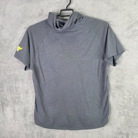 Mens Project Rock Under Armour Grey Hoodie Shirt Loose Fit Short Sleeve Size XL - Picture 5 of 8